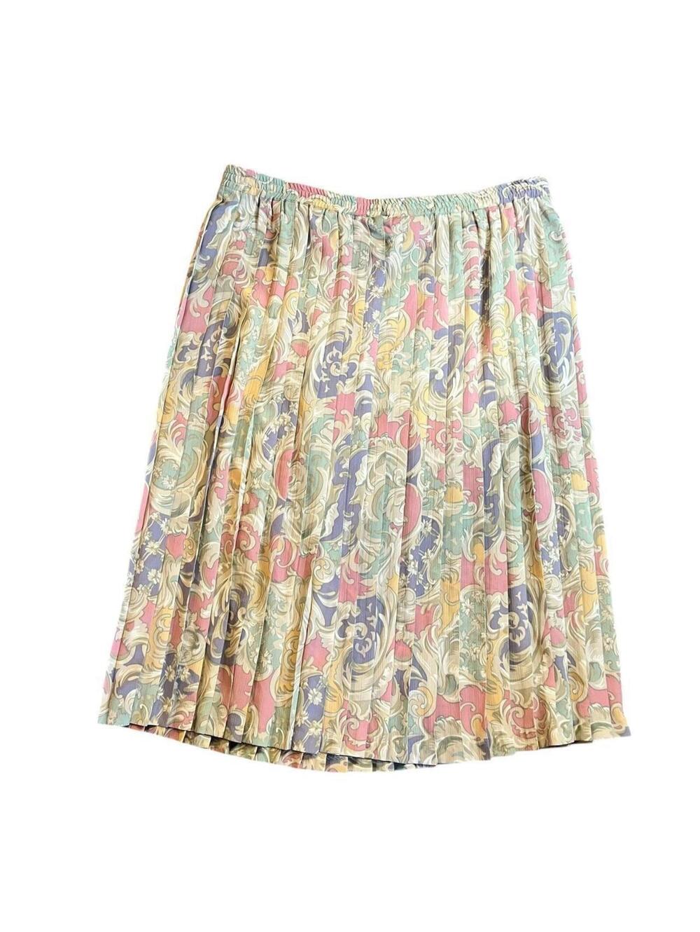 Vintage Plus Size Pastel Floral Pleated Midi Skirt
